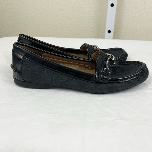 Coach Fortunata Buckle Loafers Size 6.5 B Signature Print Patent Leather Trim - Picture 2 of 7